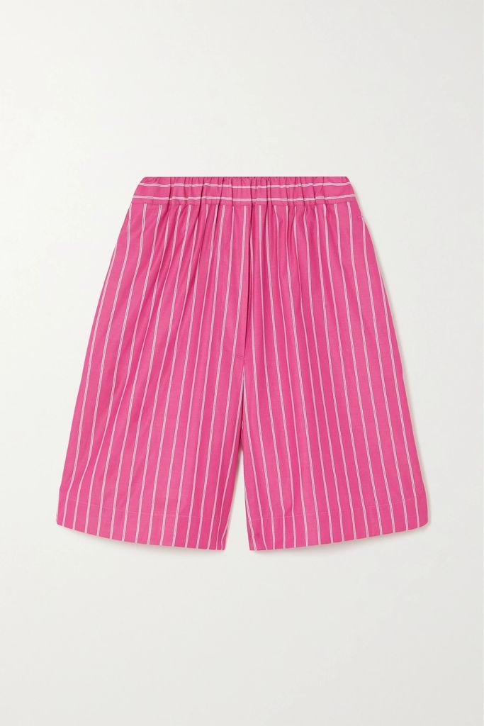Striped Cotton Shorts - Bright pink