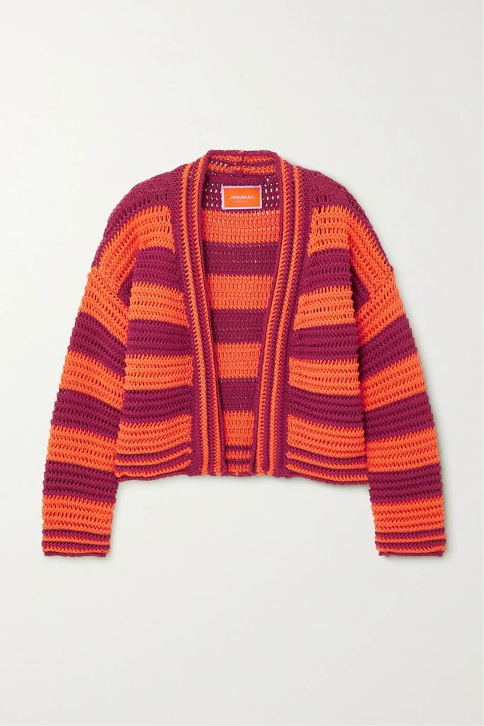 Striped Cotton-blend Cardigan - Orange