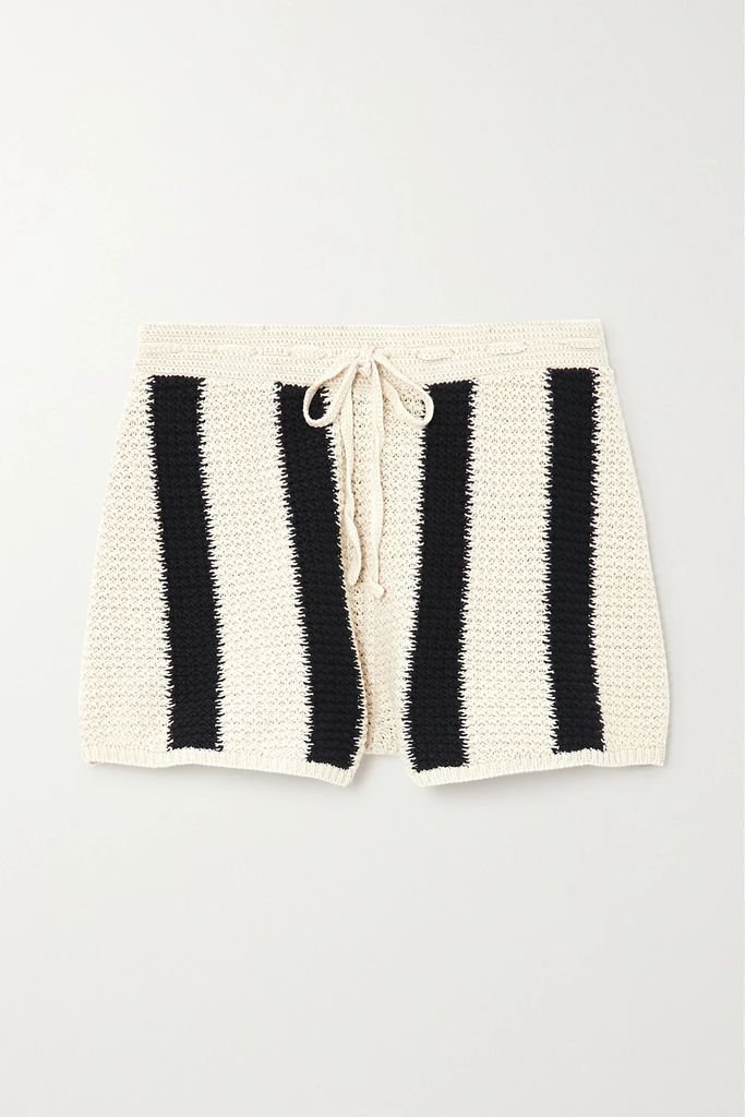 Striped Crocheted Linen And Cotton-blend Shorts - Black