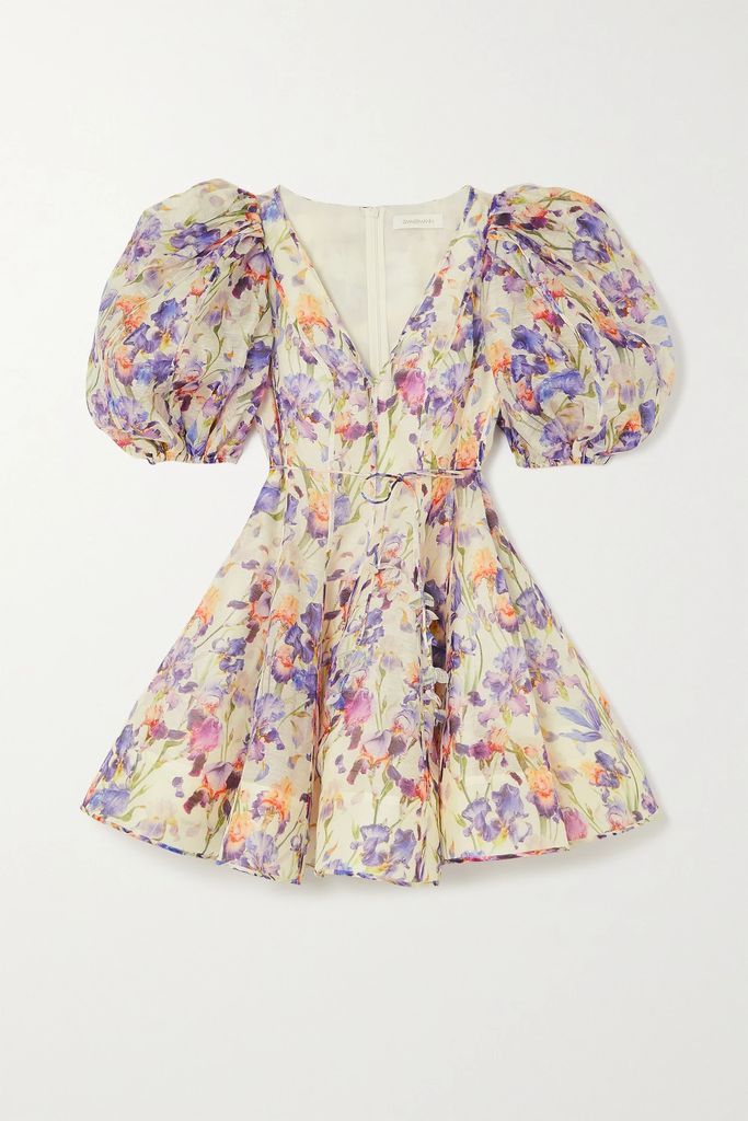 Tama Embellished Floral-print Linen And Silk-blend Mini Dress - White