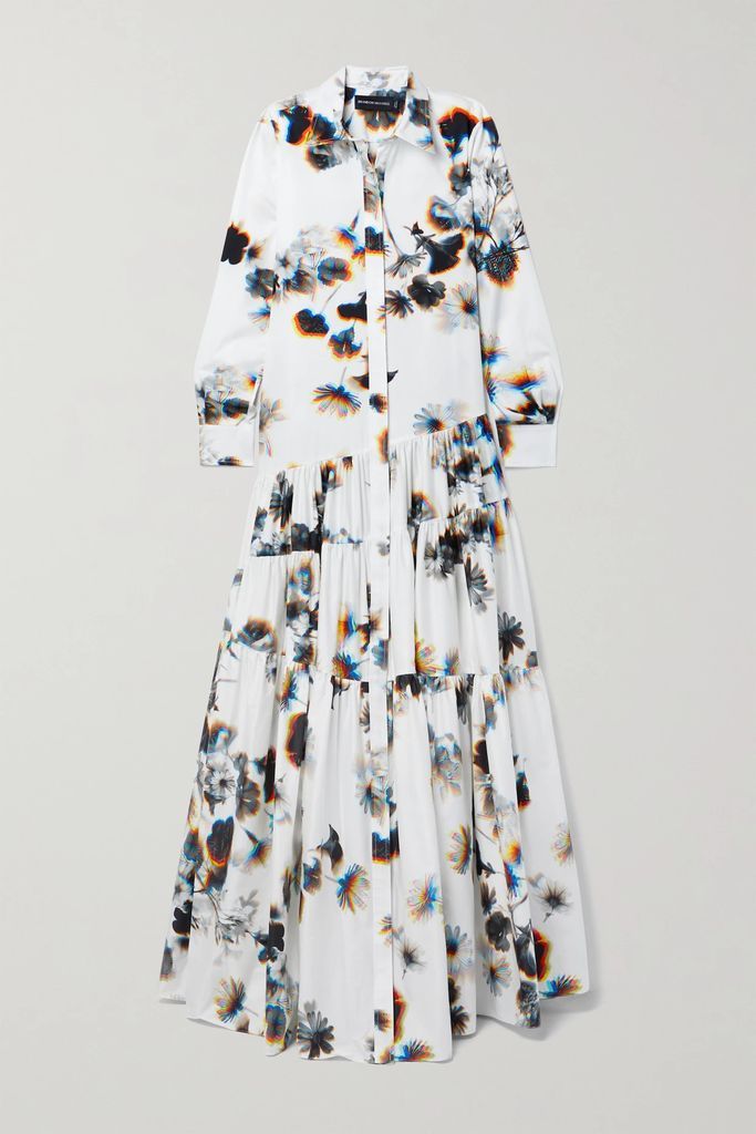 The Gracie Floral-print Cotton-poplin Maxi Shirt Dress - White