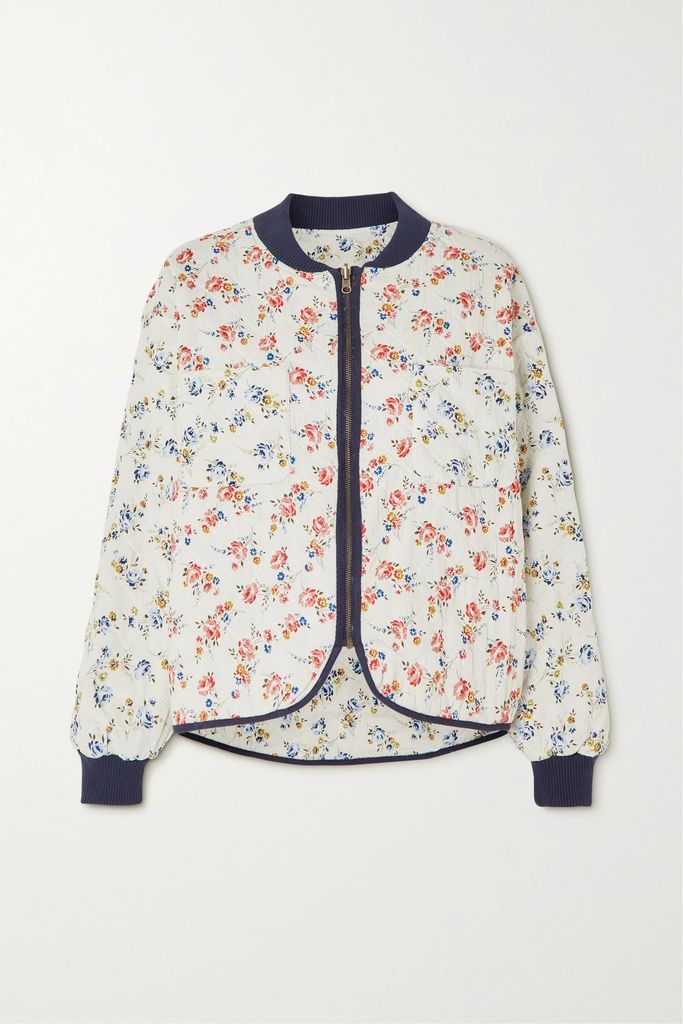 The Reversible Floral-print Quilted Cotton Bomber Jacket - Baby pink