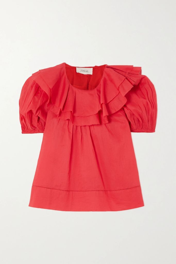The Sunrise Ruffled Cotton-voile Blouse - Red