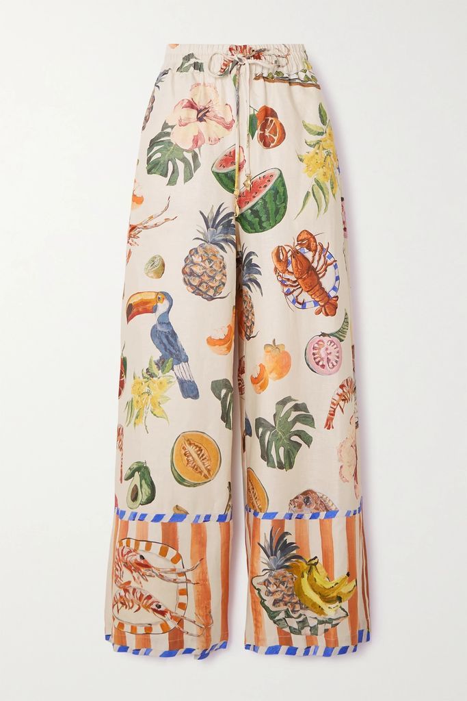 Theo Printed Linen And Cotton-blend Wide-leg Pants - Baby pink