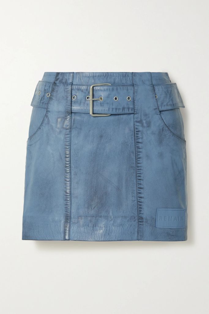 Tilda Belted Leather Mini Skirt - Blue