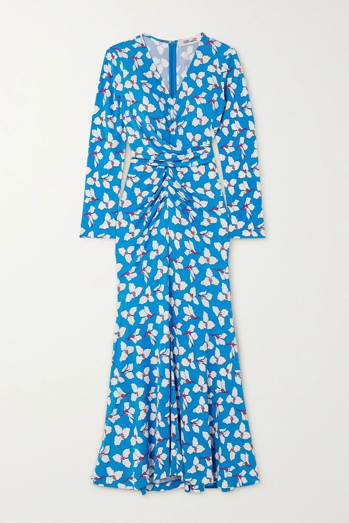 Timmy Gathered Floral-print Stretch-jersey Midi Dress - Blue