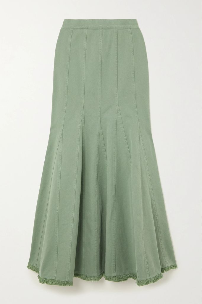Trudy Pleated Cotton-twill Maxi Skirt - Green