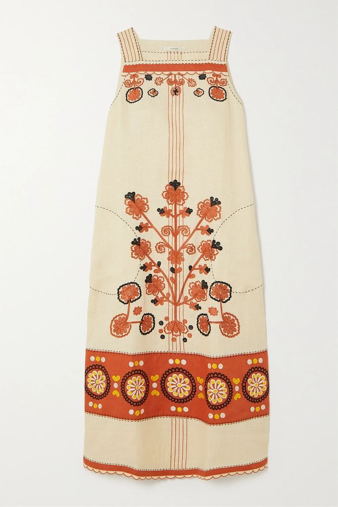 Ulya Embroidered Linen Midi Dress - x small