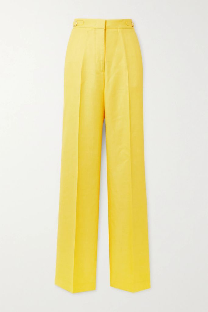 Vesta Wool, Silk And Linen-blend Straight-leg Pants - Yellow