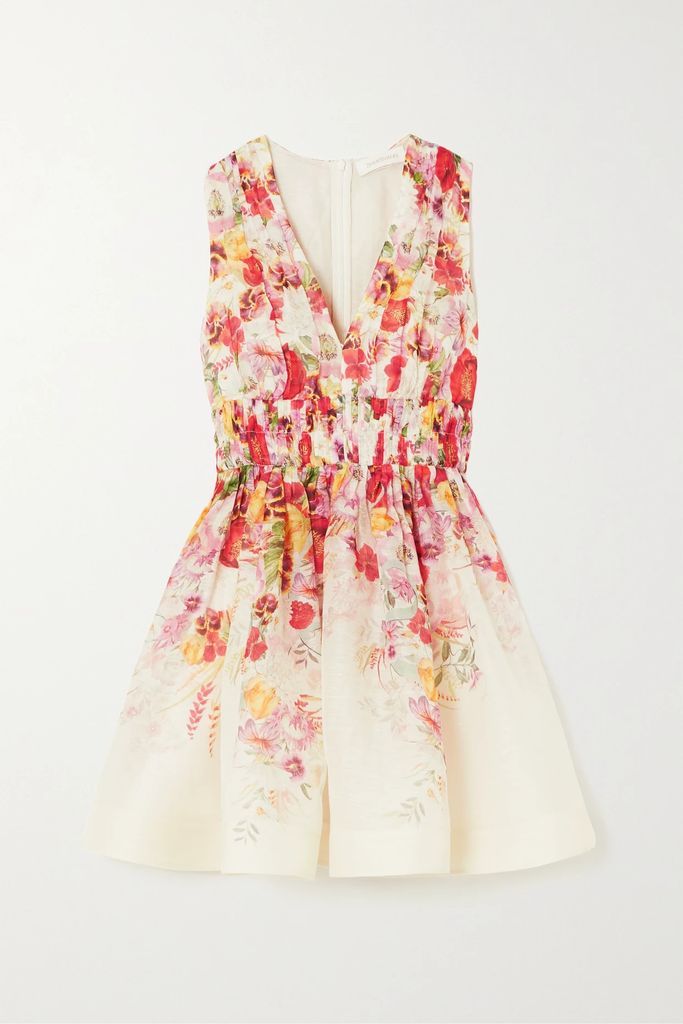 Wonderland Floral-print Linen And Silk-blend Organza Mini Dress - Ivory