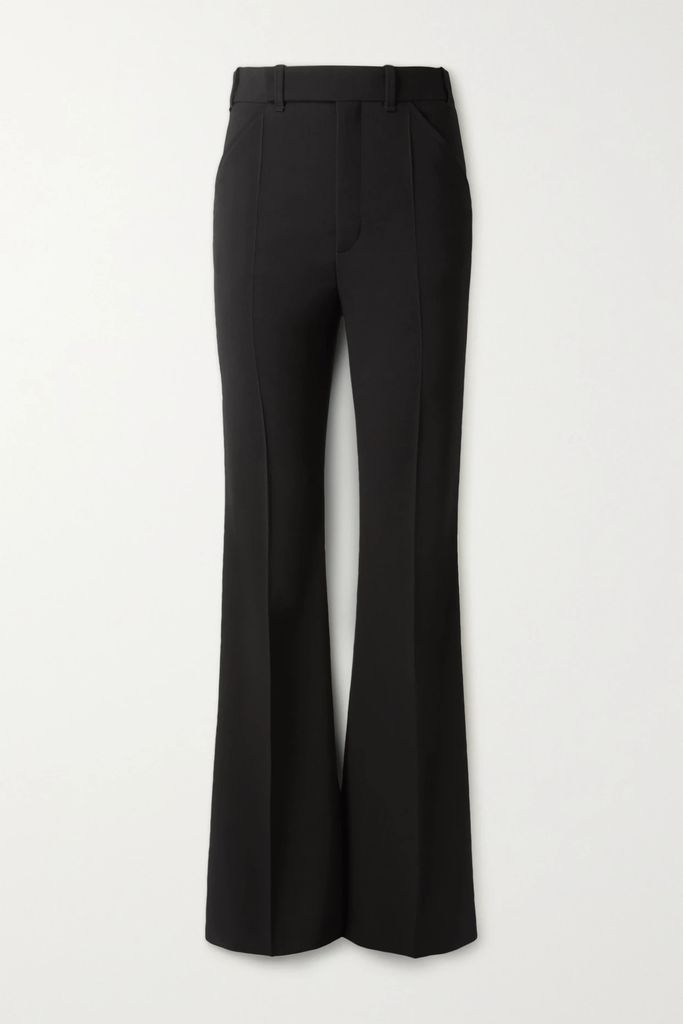 Wool And Silk-blend Cady Flared Pants - Black