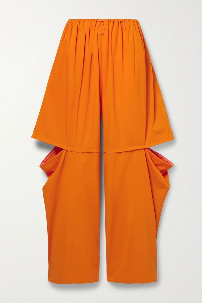 Zip-detailed Shell Wide-leg Pants - Orange