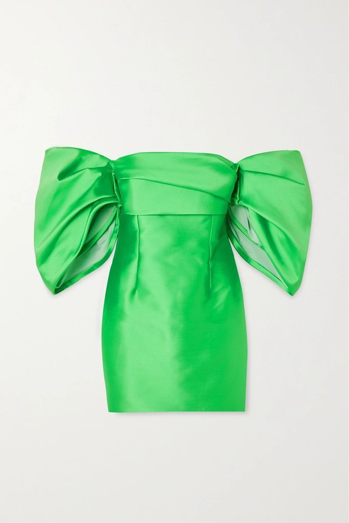 Elina Off-the-shoulder Satin-twill Mini Dress - Green
