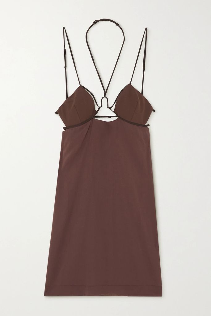 Cutout Cotton Mini Dress - Brown