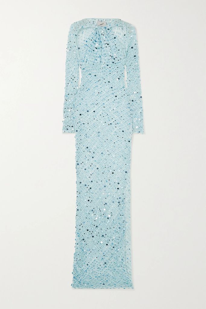 Cutout Embellished Crochet-knit Maxi Dress - Blue