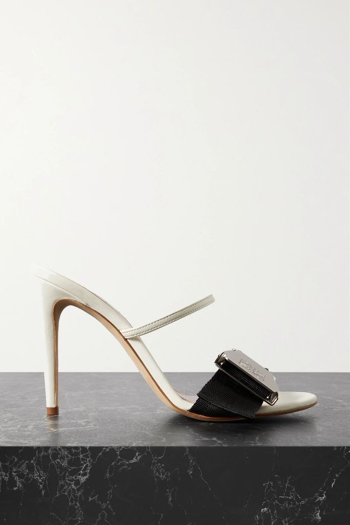 Buckled Canvas And Leather Mules - White