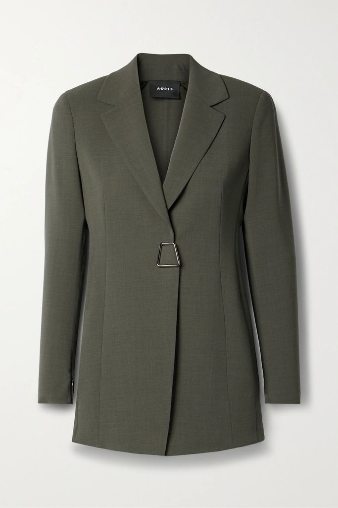 Alpha Embellished Wool-blend Crepe Blazer - Dark green