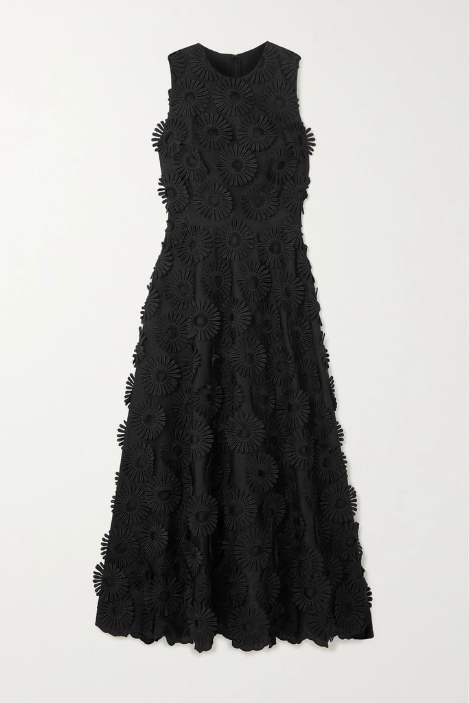 Appliquéd Cotton-blend Tulle Maxi Dress - Black