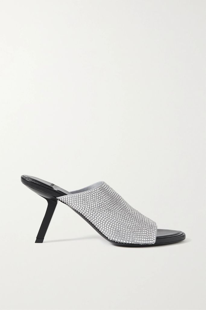 Crystal-embellished Ribbed Stretch-jersey Mules - Silver