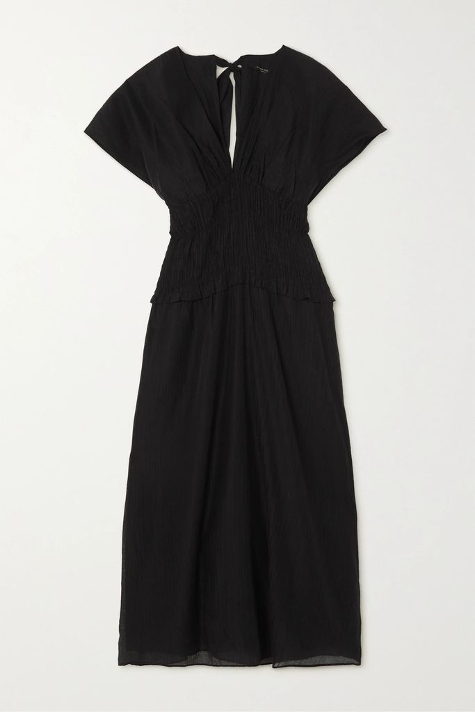 + Net Sustain Open-back Smocked Tencel Lyocell-blend Crepon Midi Dress - Black