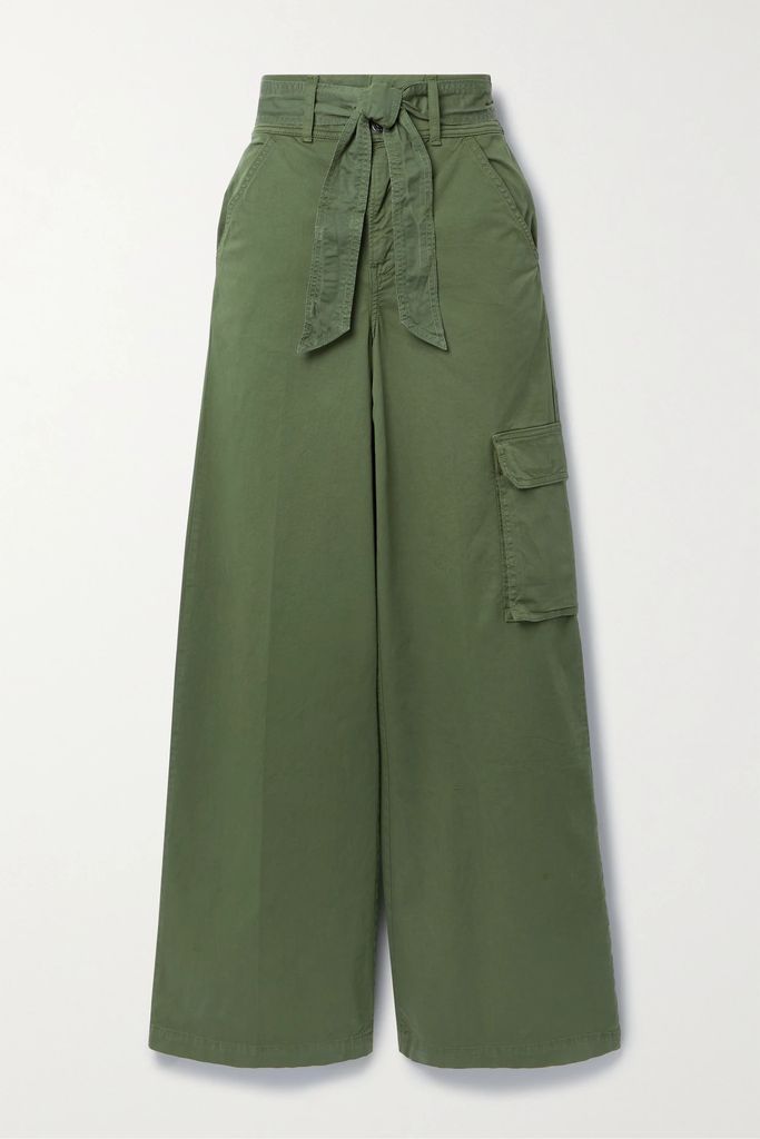 Belisa Belted Cotton-blend Twill Wide-leg Cargo Pants - Green