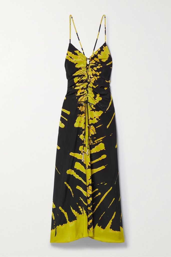 Chikadi Ruched Cutout Tie-dyed Silk Crepe De Chine Maxi Dress - Black