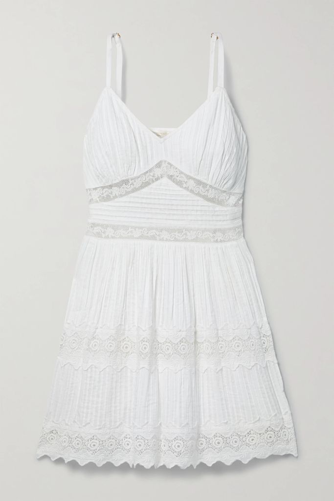 Cinnamon Pintucked Crochet-trimmed Cotton-voile Mini Dress - White