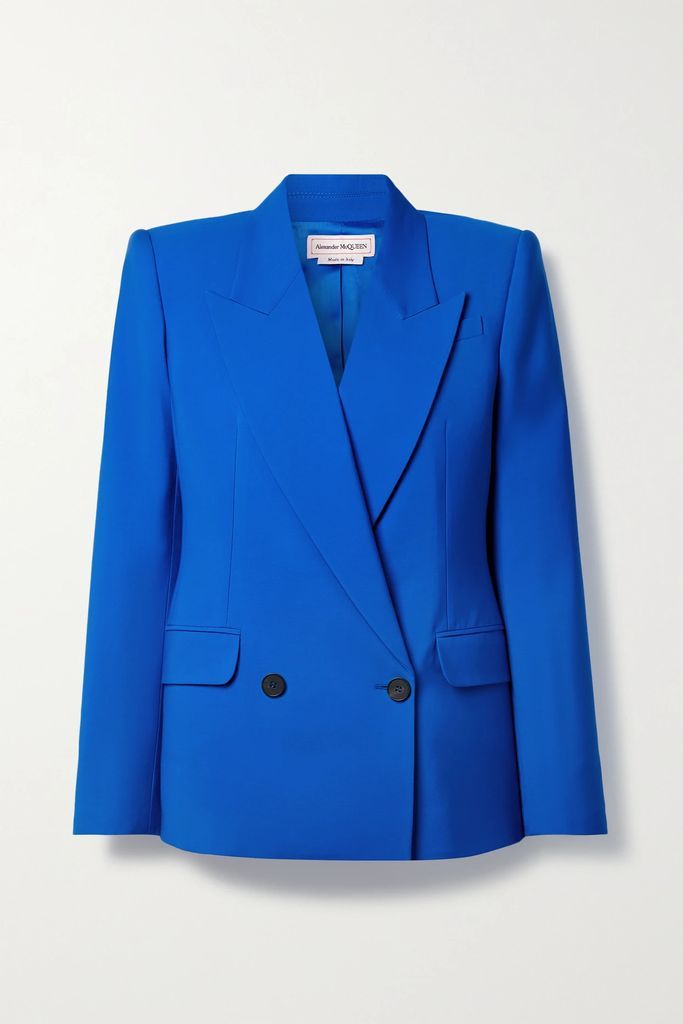 Double-breasted Wool-crepe Blazer - Bright blue