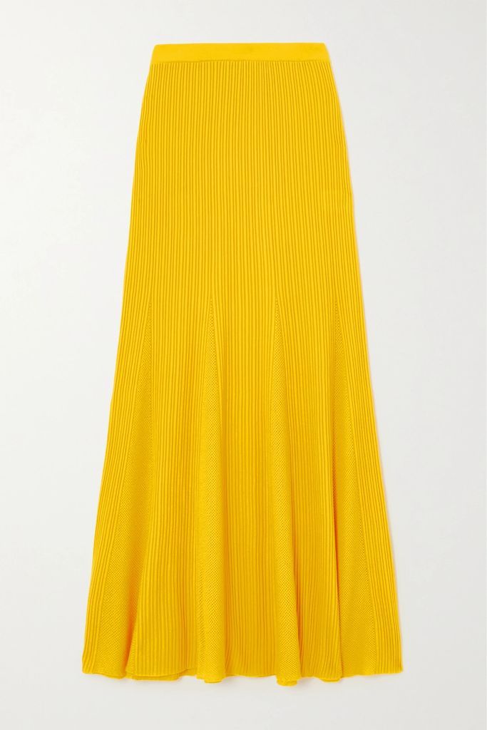 Eula Ribbed And Pointelle-knit Merino Wool Maxi Skirt - Yellow
