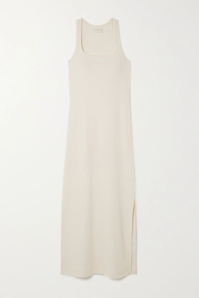 Ftan Ribbed Stretch-organic Cotton Midi Dress - Off-white