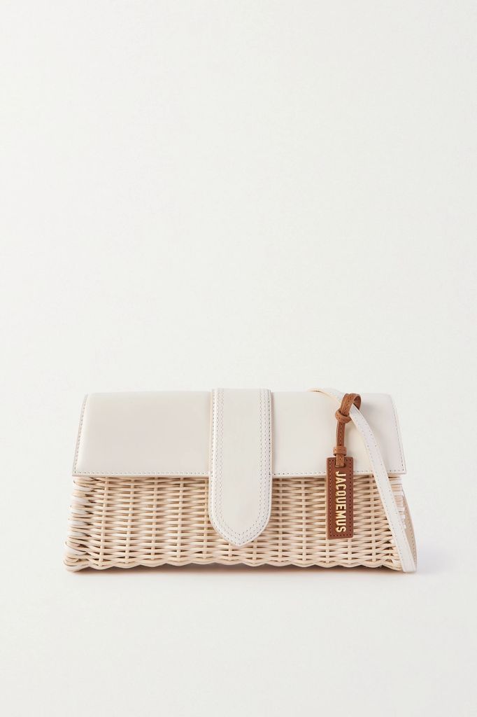 Le Bambino Long Leather-trimmed Wicker Shoulder Bag - Ivory
