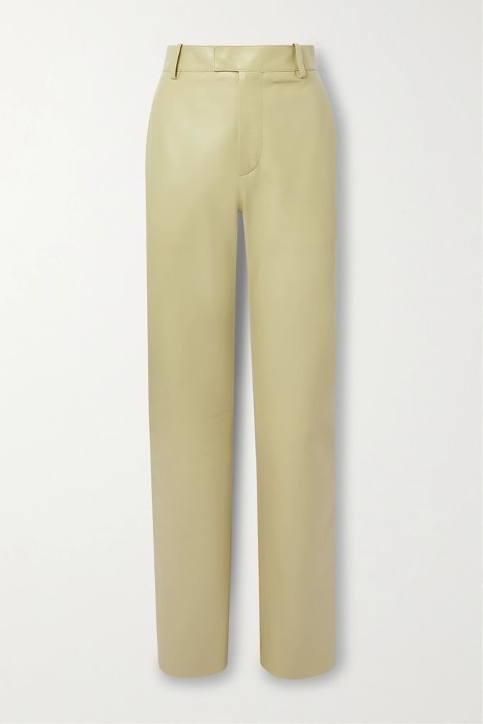 Leather Straight-leg Pants - Beige