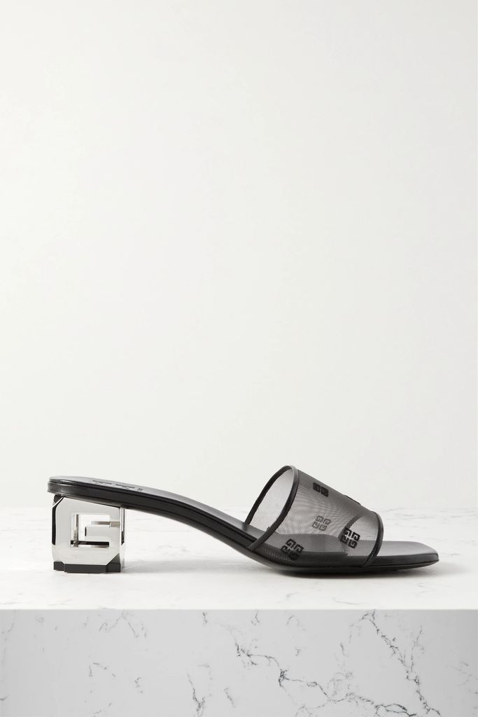 Logo-embroidered Leather-trimmed Mesh Mules - Black