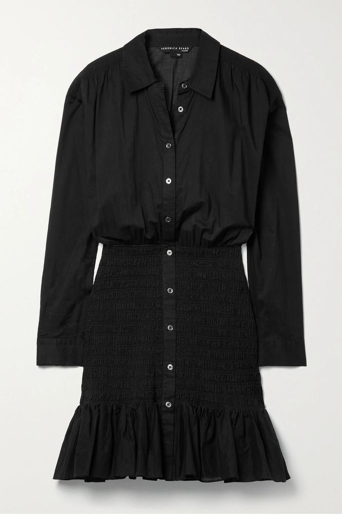 Newport Shirred Cotton-voile Mini Shirt Dress - Black