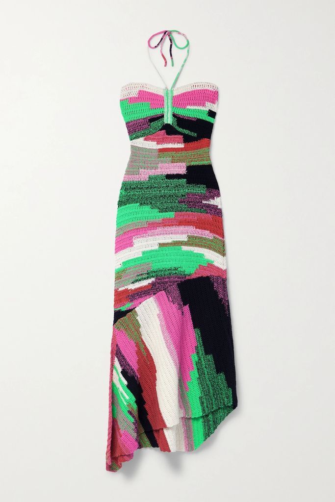 Nova Crocheted Cotton Halterneck Midi Dress - Green