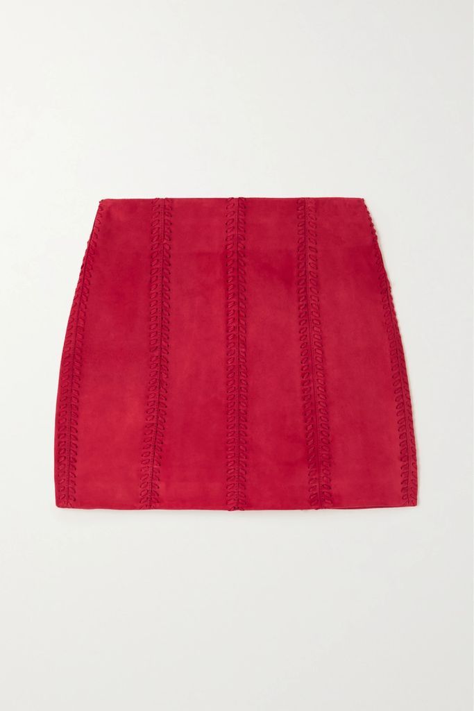 Talla Whipstitched Suede Mini Skirt - Red