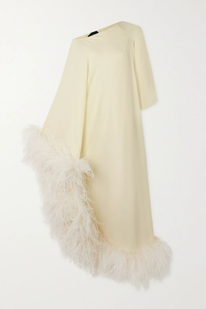 Ubud One-shoulder Feather-trimmed Crepe Gown - Ivory