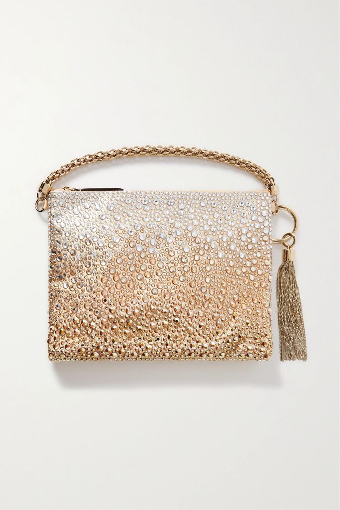 Callie Tasseled Crystal-embellished Degradé Satin Shoulder Bag - Gold