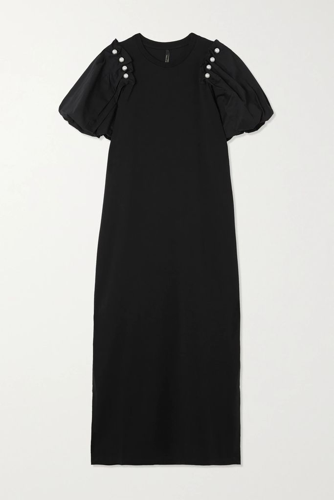 + Net Sustain Bella Faux Pearl-embellished Stretch Organic Cotton-jersey Midi Dress - Black