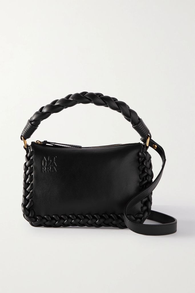 Braided Mini Leather Shoulder Bag - Black