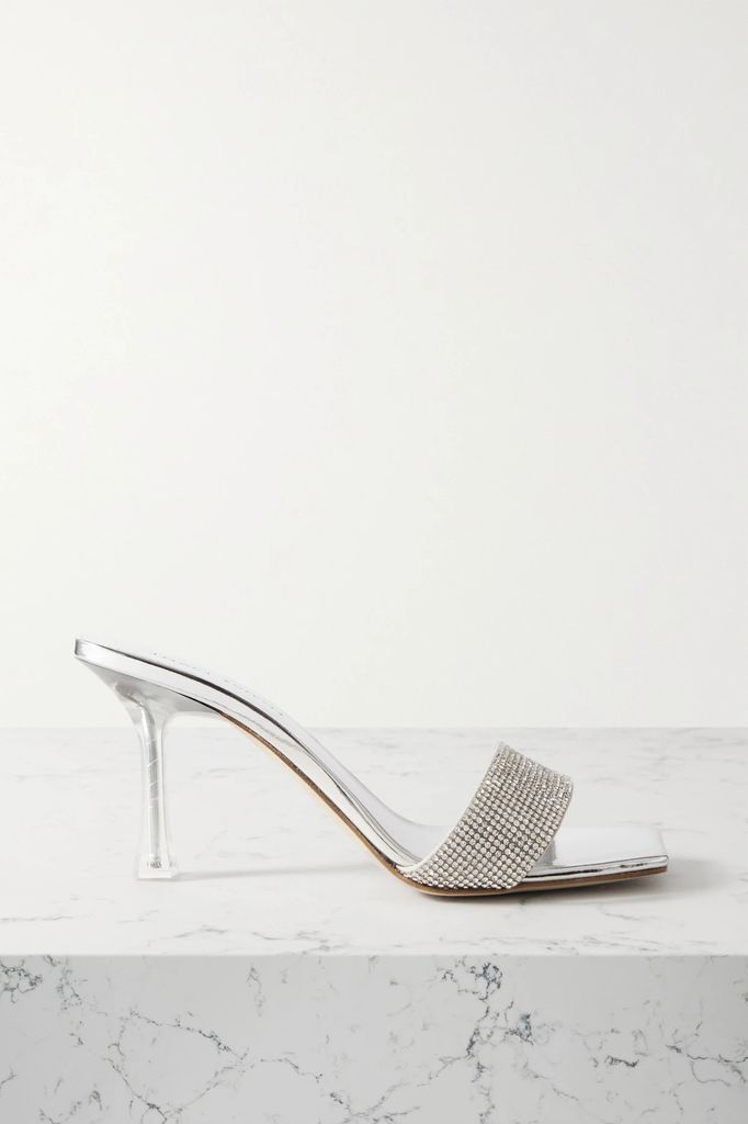 Crystal-embellished Metallic Leather Mules - Silver
