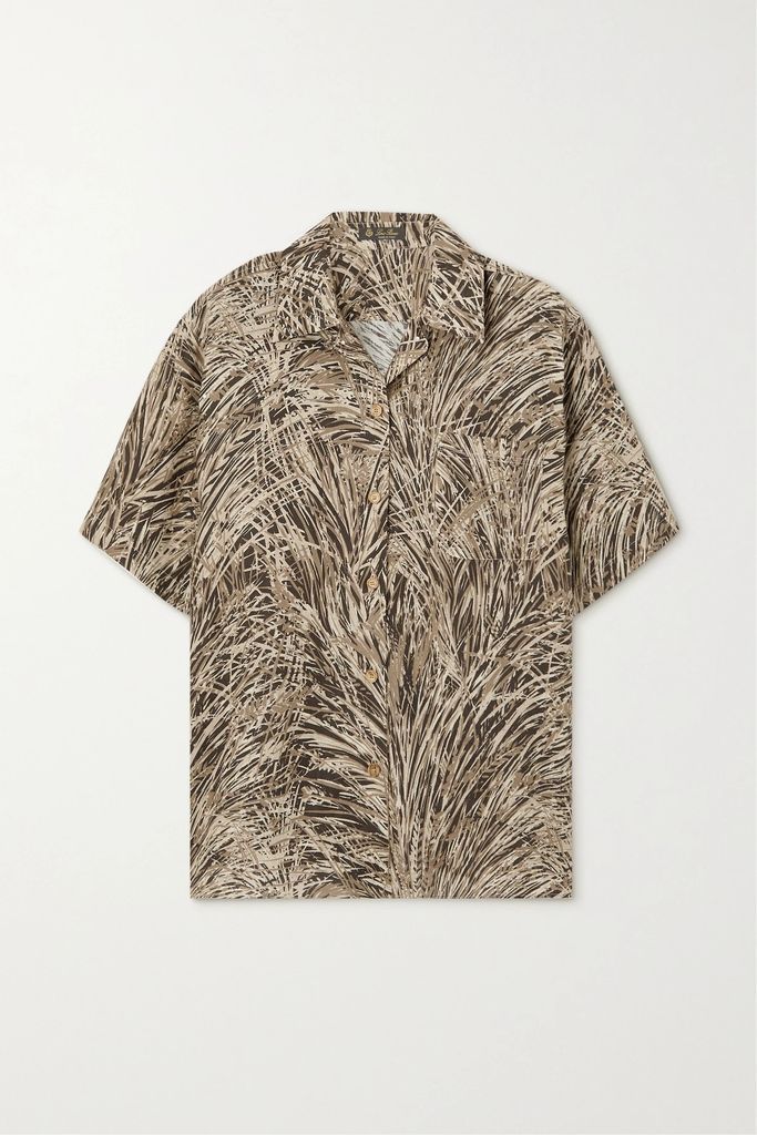 Printed Linen-gauze Shirt - Brown