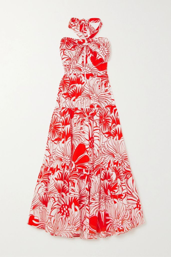 Marley Tiered Floral-print Cotton-poplin Halterneck Midi Dress - UK 8