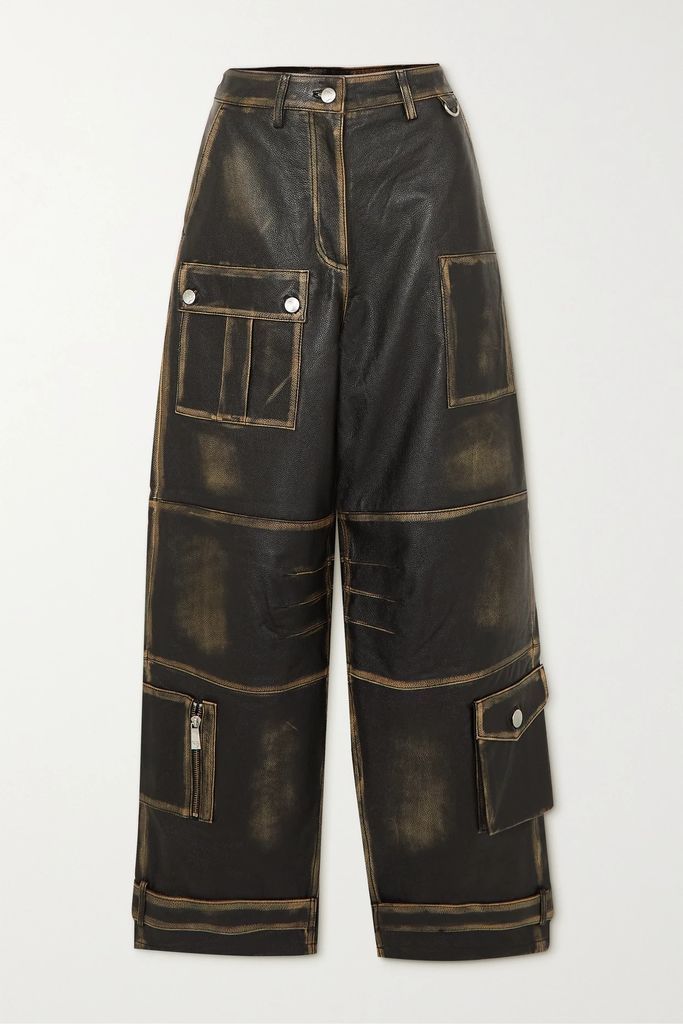 Berenice Textured-leather Straight-leg Cargo Pants - Army green
