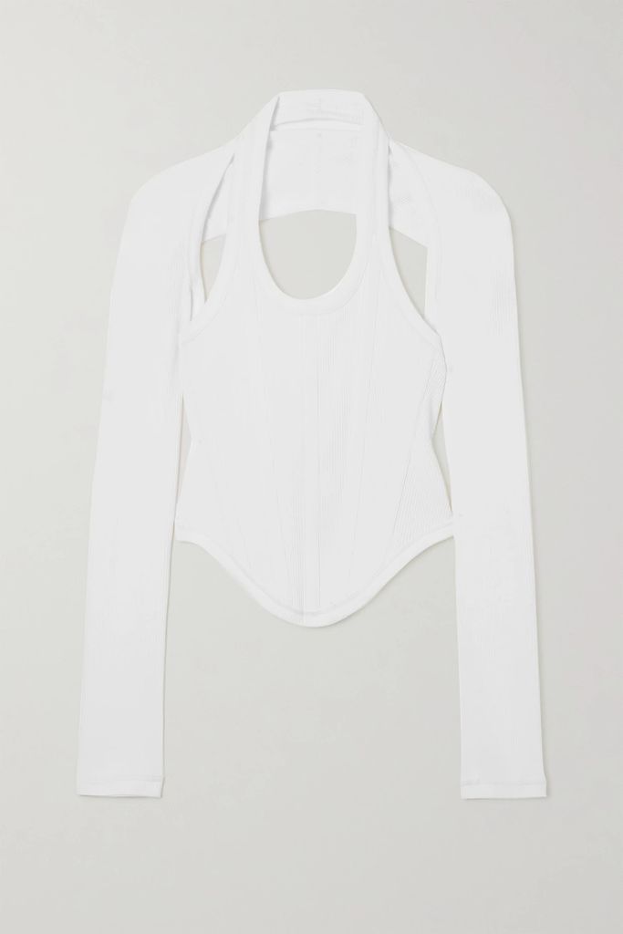 Modular Cutout Ribbed Stretch-cotton Jersey Bustier Top - Ivory