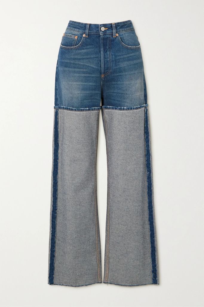 Paneled Distressed High-rise Straight-leg Jeans - Mid denim