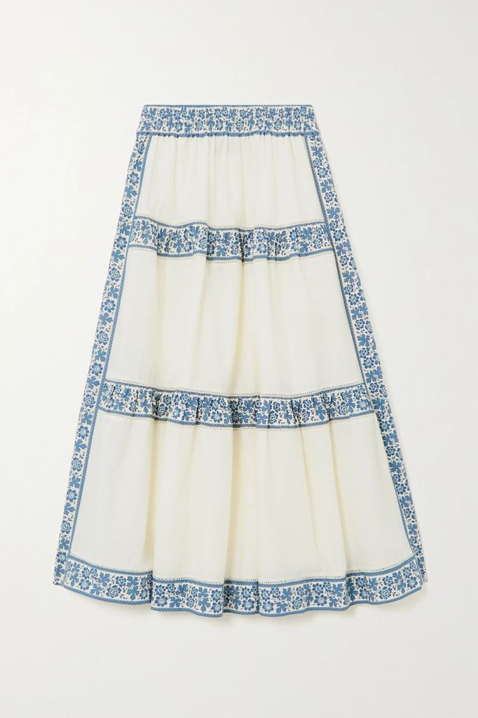 Arlo Paneled Lace-trimmed Cotton-poplin Midi Skirt - Multi