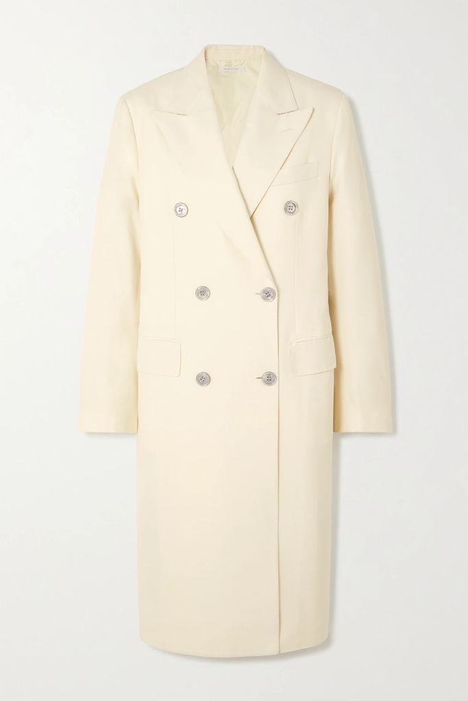 Double-breasted Silk-canvas Coat - Off-white