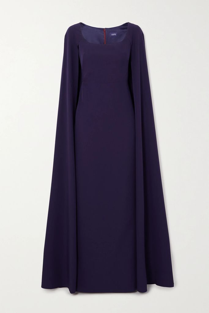 Cape-effect Stretch-crepe Gown - Navy