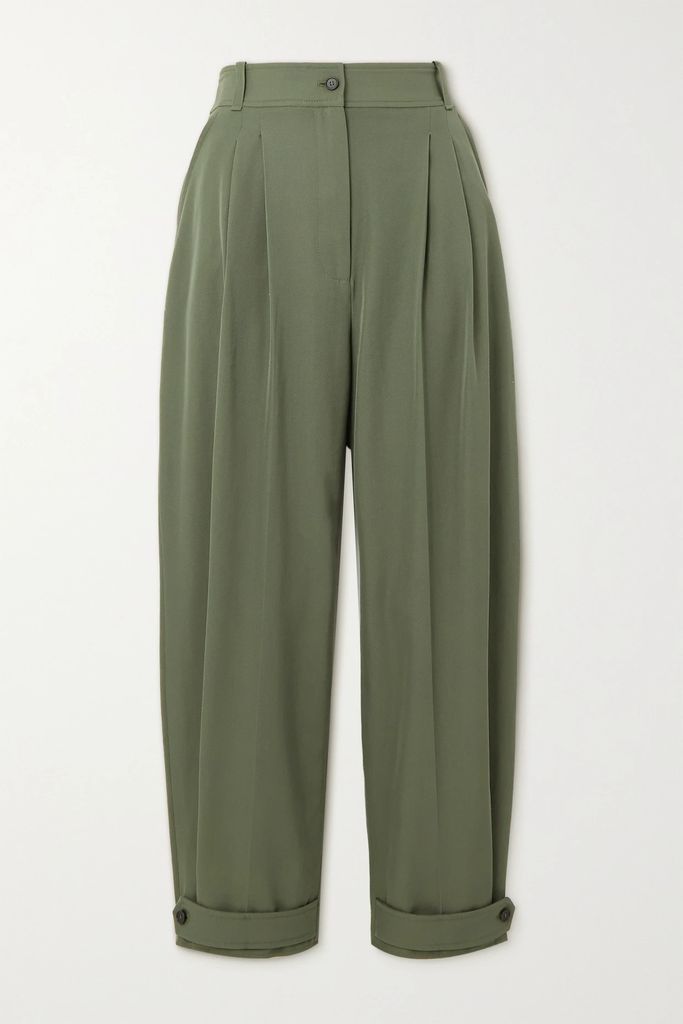Draped Wool And Cotton-blend Tapered Pants - Green